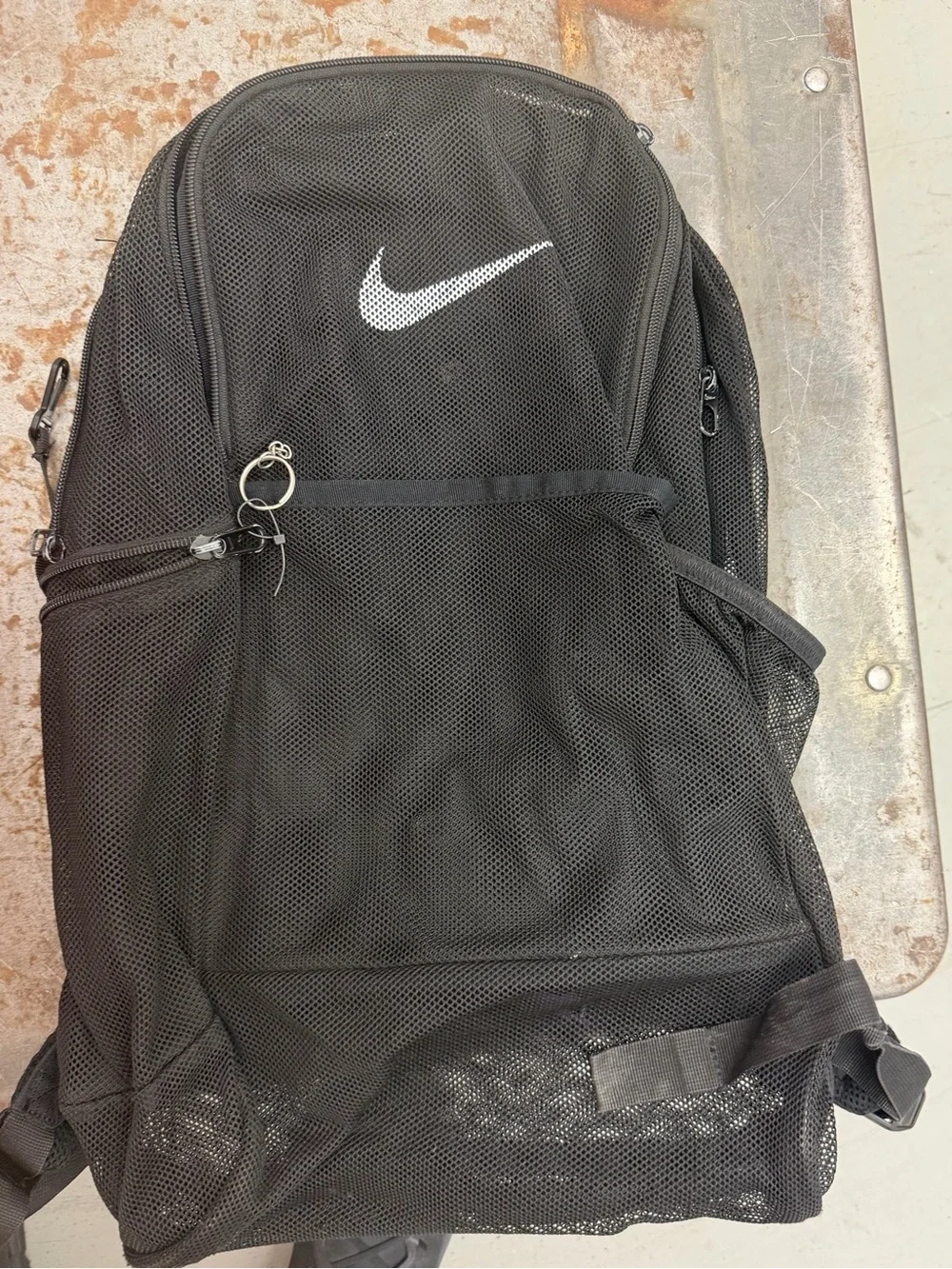 Nike Black Mesh Athletic Backpack with White Swoosh